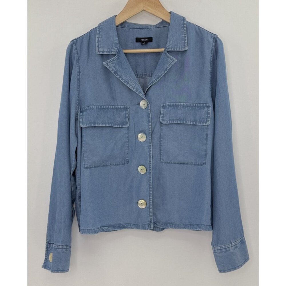 Kensie Long Sleeve Button Down Chambray Blouse‎ Sz M Western Country Cowgirl